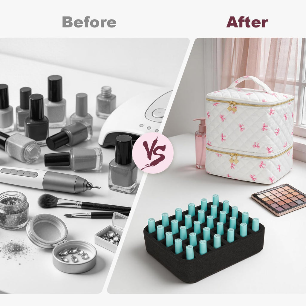 hibear Nail Supplies Organizer Nail Polish Storage Holds 30 BottlesNail Polish Storage Holds 30 Bottles Nail Kit Case Makeup Bag Vanity Case for Women (bow-3)