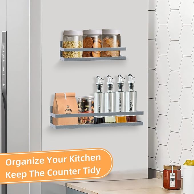 Uten Magnetic Spice Rack for Refrigerator 2 Pack, Strong Heavy Duty Metal