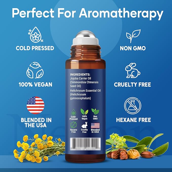 Organic Helichrysum Essential Oil Roll-On 10 ml for Skin and Aromatherapy