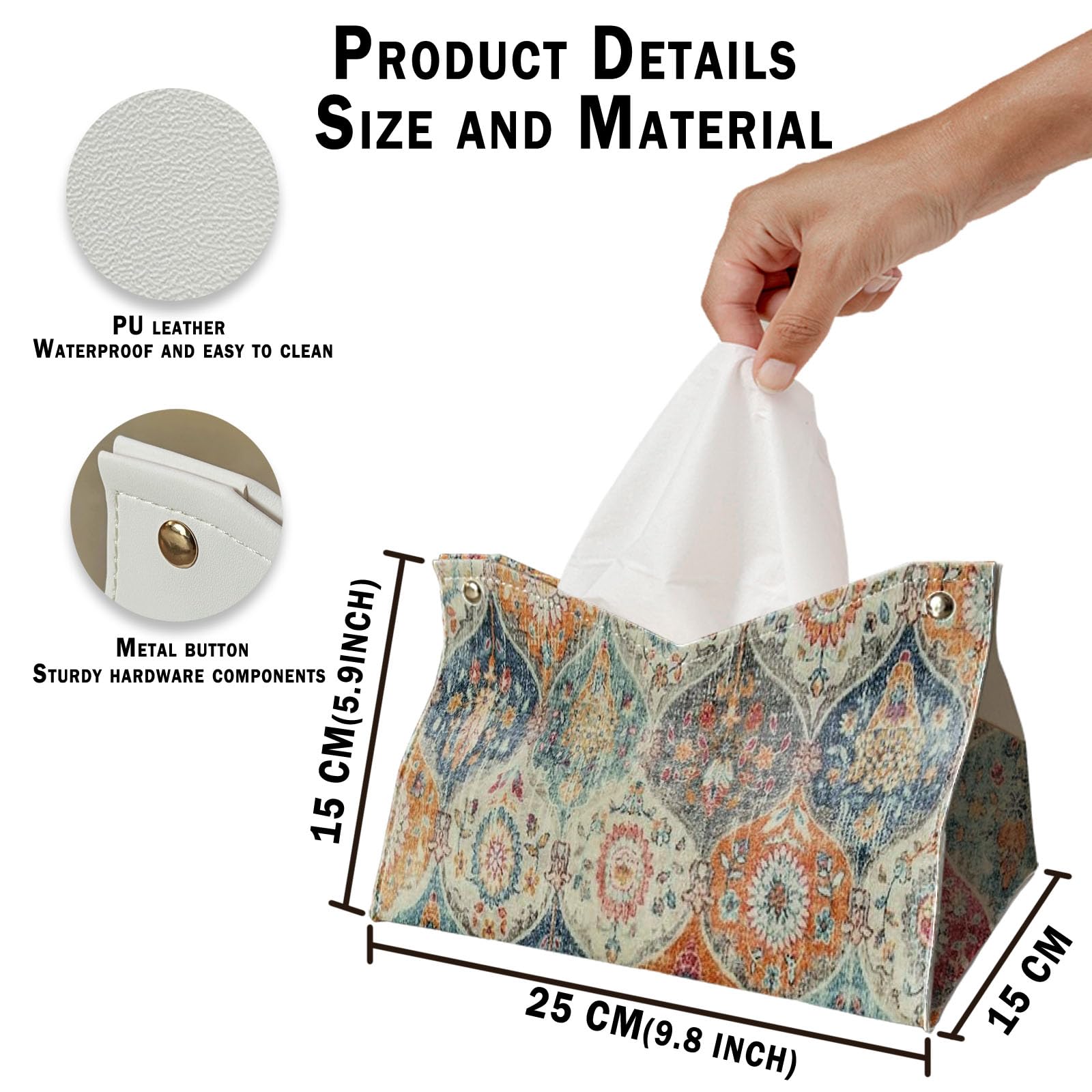 Boho Tissue Box Cover Rectangle, Orange Tissue Box Decorative 9.8x6x6