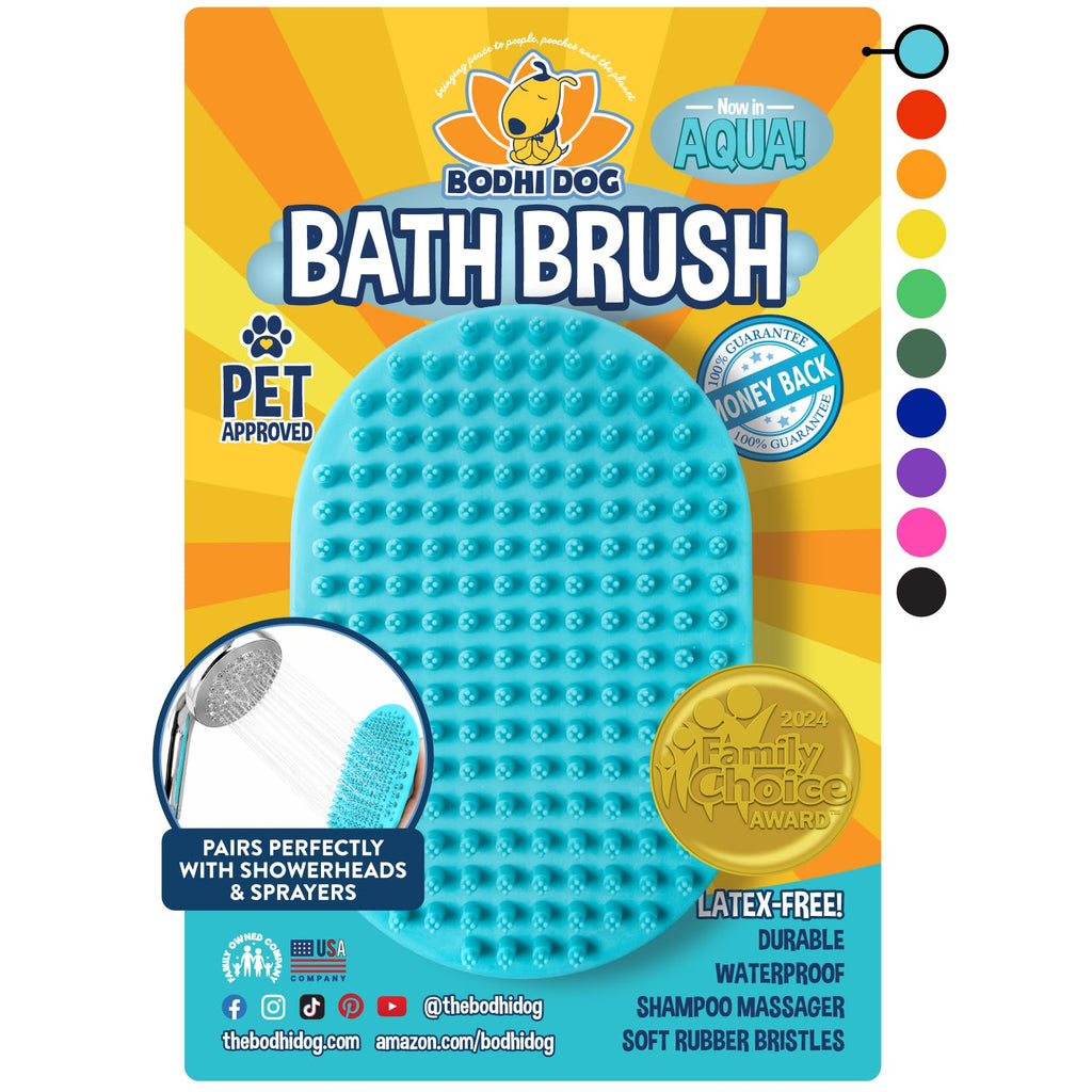 Bodhi Dog Shampoo Brush - Pet Grooming & Bath Supplies for Dogs and Cats - Bath Brush for Long & Short Hair - Premium Scrubber for Shower, Showerhead, Sprayer & Bathing (One Pack, Aqua)