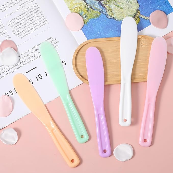 Ymapinc 5Pcs Large Spatula Brush Makeup, 8.11 * 1.22inch Face Mask Applicator Tool, Plastic Skin Care Spatula, Reusable Mask Spatulas, Cream & Lotion Spatulas Tools for DIY Skincare
