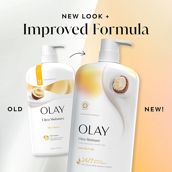 Olay Body Wash for Women, Ultra Moisture, 24/7 Moisture Barrier Repair, Hydrating Formula for Visibly Healthy Soft Skin, Vitamin B3 & Hyaluronic Blend, For All Skin Types, Shea Butter Scent, 29 fl oz