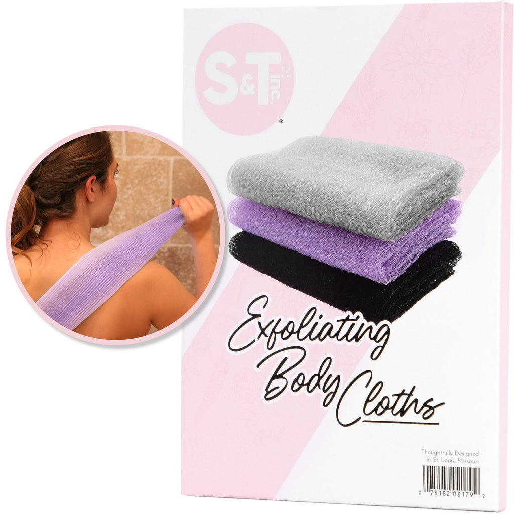 S&T INC. Back Scrubber for Shower, 3 Pack, 11.8" x 35.4", Assorted Colors