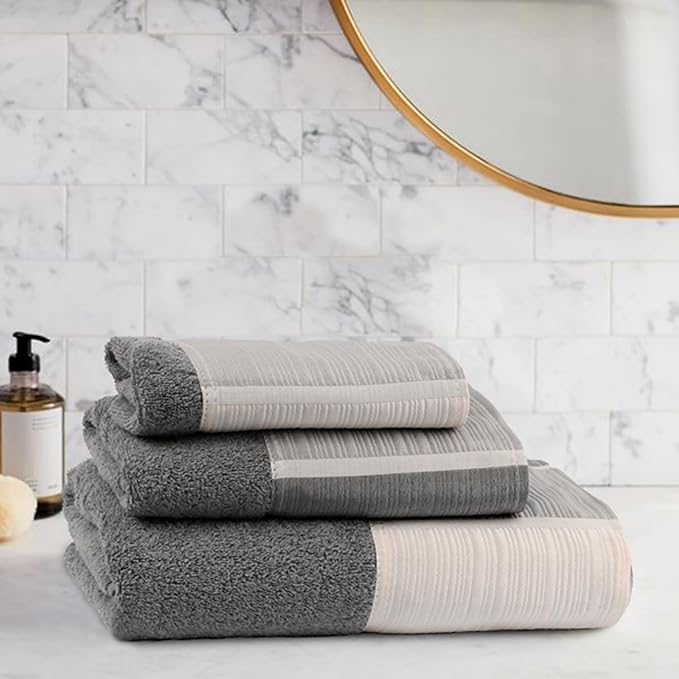 Zahari Home Modern Line Bathroom Towel Set - 3 Piece Set, Modern Design, Luxury Gray Towels