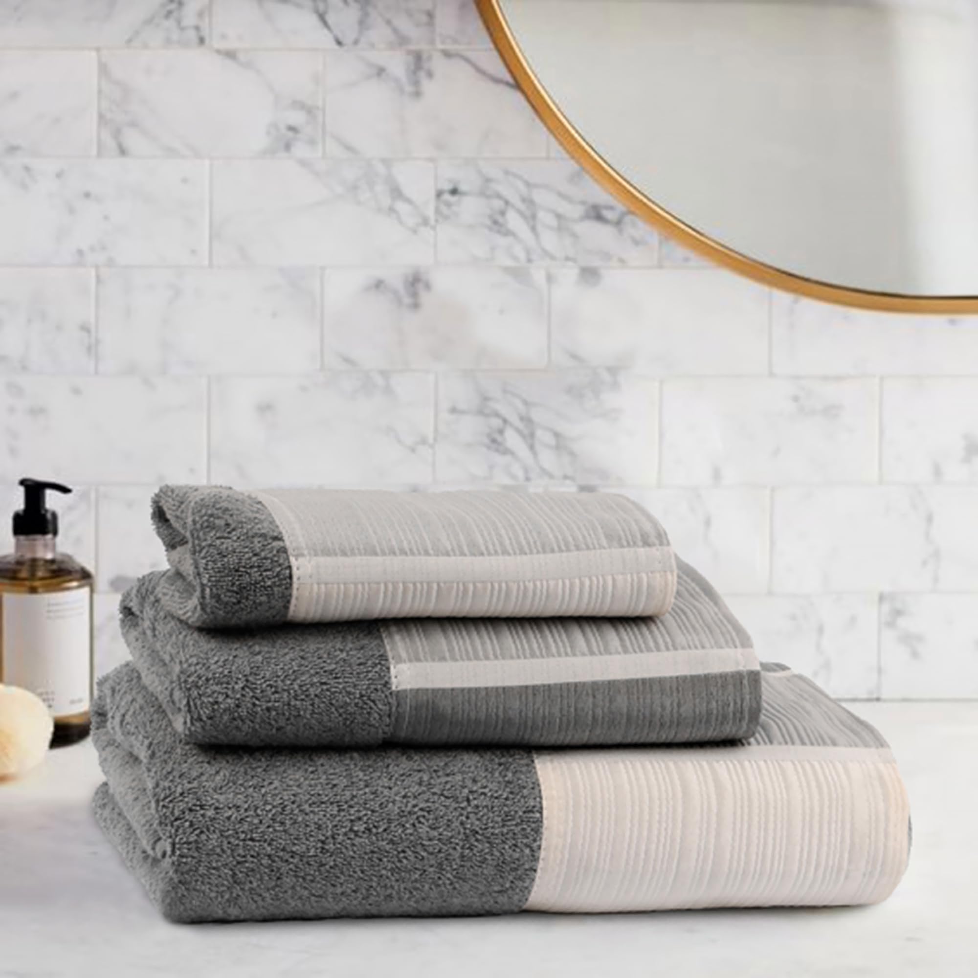 Zahari Home Modern Line Bathroom Towel Set - 3 Piece Set, Modern Design, Luxury Gray Towels