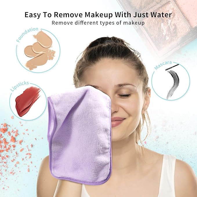 Makeup Remover Cloth 7-Day Set, 15"x6.5" Reusable Makeup Remover Towels, Makeup Washcloths, Skin Friendly Soft Washable Coral Fleece Microfiber Towel for Face, Eye, Lips Gift for Women