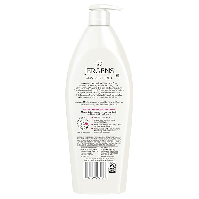 Jergens Ultra Healing Dry Skin Lotion, Hand and Body Moisturizer for Quick Absorption into Extra Dry Skin with Hydralucence Blend, Vitamins C, E and B5, White, 21 oz (Pack of 2)