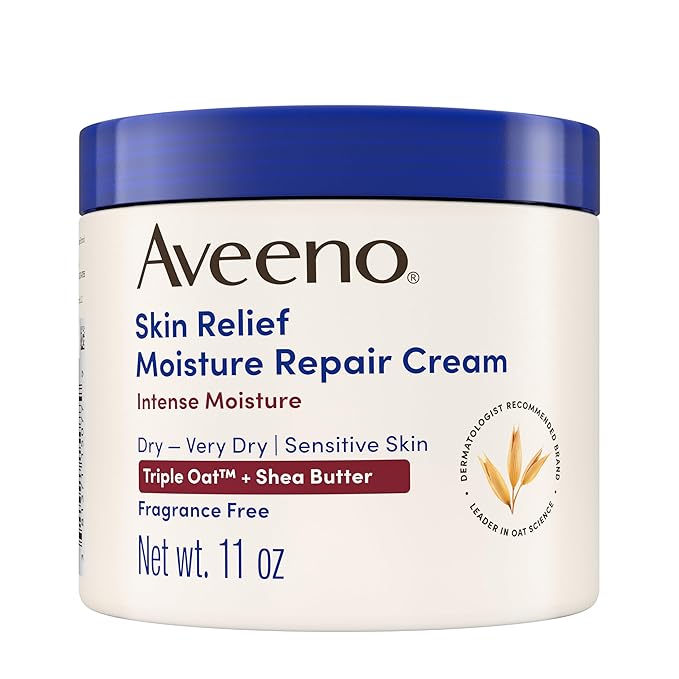 Aveeno Skin Relief Intense Moisture Repair Body Cream with Triple Oat & Shea Butter Formula, Moisturizing Cream Heals & Restores Very Dry Skin with Long-Lasting Moisture, Fragrance-Free, 11 Oz