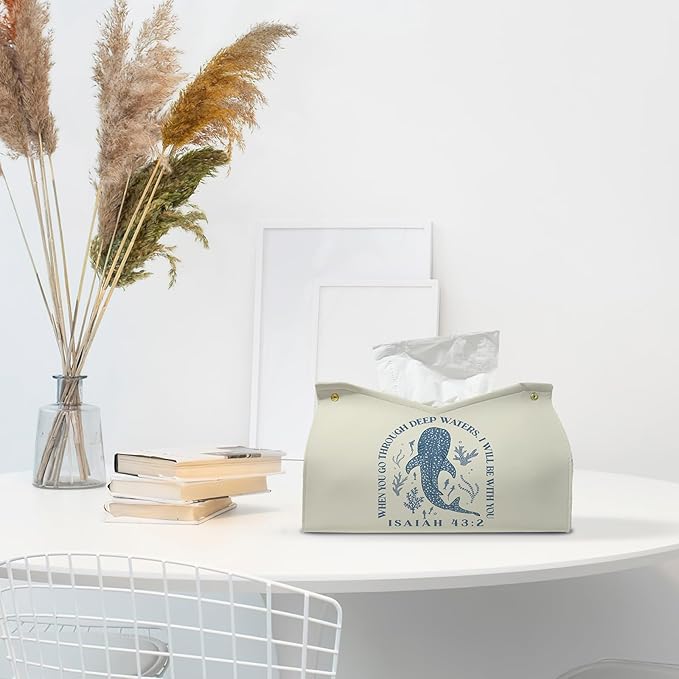 Whale Shark Christian Tissue Box Cover Rectangle,Ocean Whale Scripture Bible Toilet Paper Box,Leather Decorative Facial Paper Case for Living Room Bathroom Kitchen Office Desk,9.8x5.9x5.9In