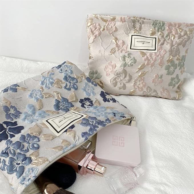 SxoSyo Floral Makeup Bags, Fabric Cosmetic Purse, Pink