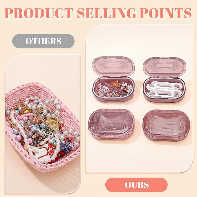 bomyarJr 4 Pcs Qtip Holder Pink Hair Tie organizer Small Container Portable Travel Qtips Case Cotton Swab Holder Flosser Dispenser 3.94 x 2.76 Inch