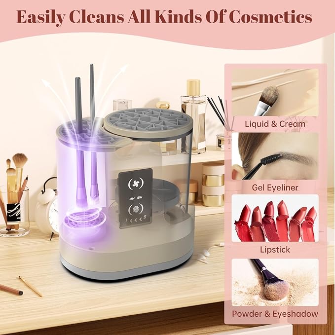 3 IN 1 Electric Makeup Brush Cleaner Machine With Makeup Brush Dryer-Holder-Portable Automatic USB Cosmetic Brushes Cleaner Tool for All Size Beauty Makeup Brush Set,Eyeshadow, Blush Brush