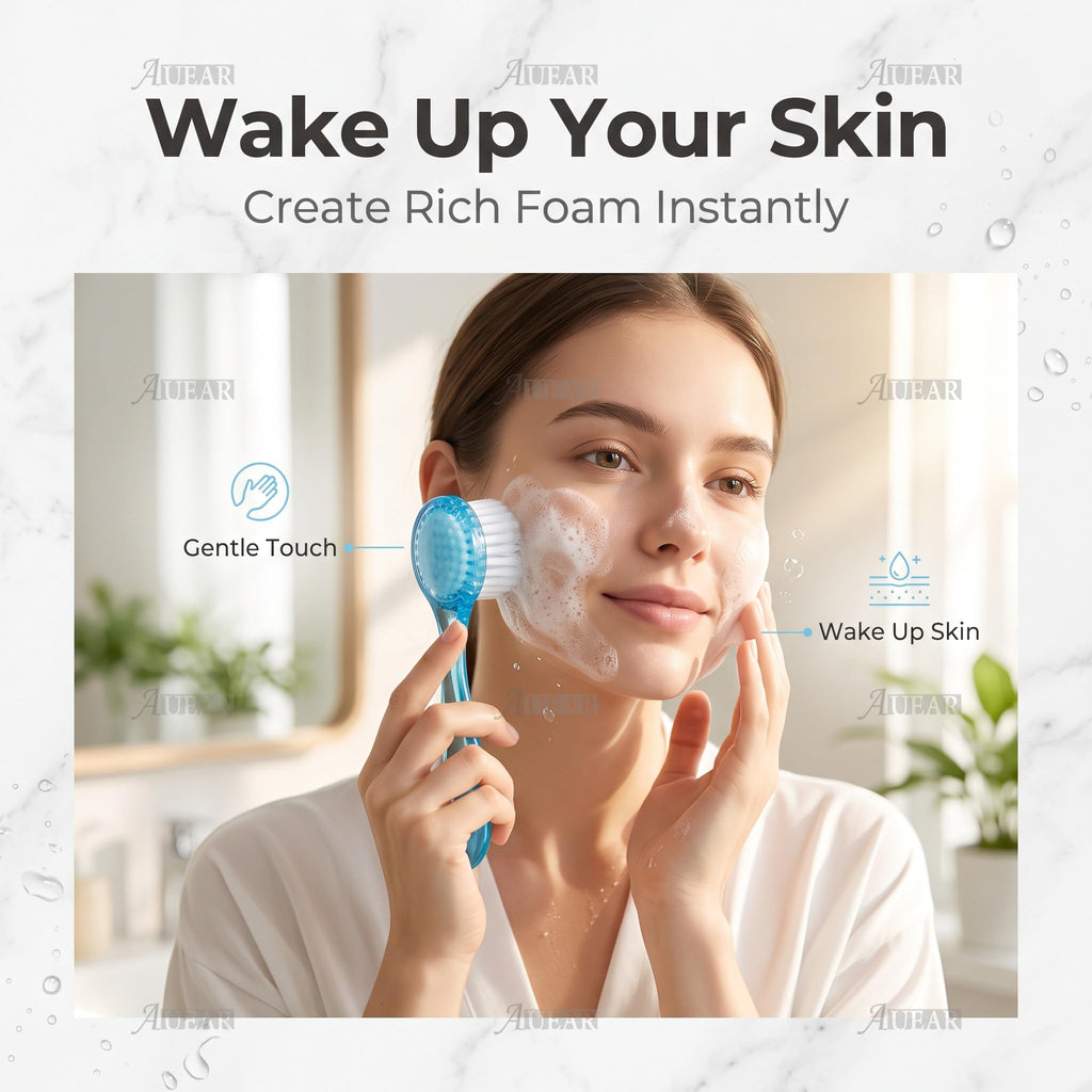 AUEAR, 4 Pack Face Brush for Cleansing and Facial Cleaning with Cap for Women and Girls Wash Makeup Massaging