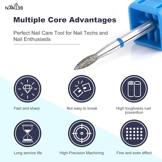 NMKL38 Cuticle Nail Drill Bits Flame Shape 3/32” Professional Safety Cuticle Clean Tool Dead Skin Remover Manicure