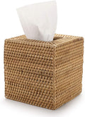 Rattan Tissue Box Cover Natural Woven Facial Napkin Holder Square (Natural, 5.5x5.5x5.9 Inch)