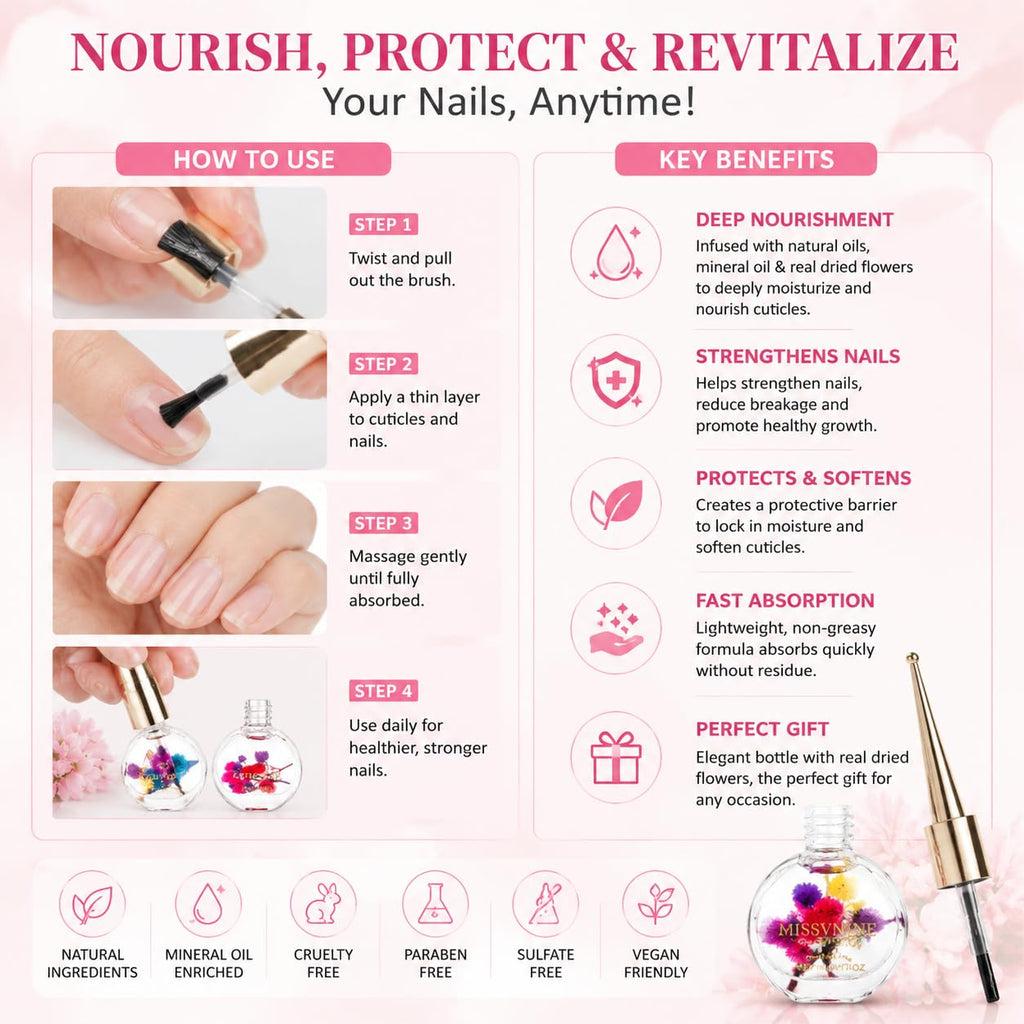 MISSVNINE Cuticle Oil Set for Nails, 6 Floral Nail Oils, 14 mL Each