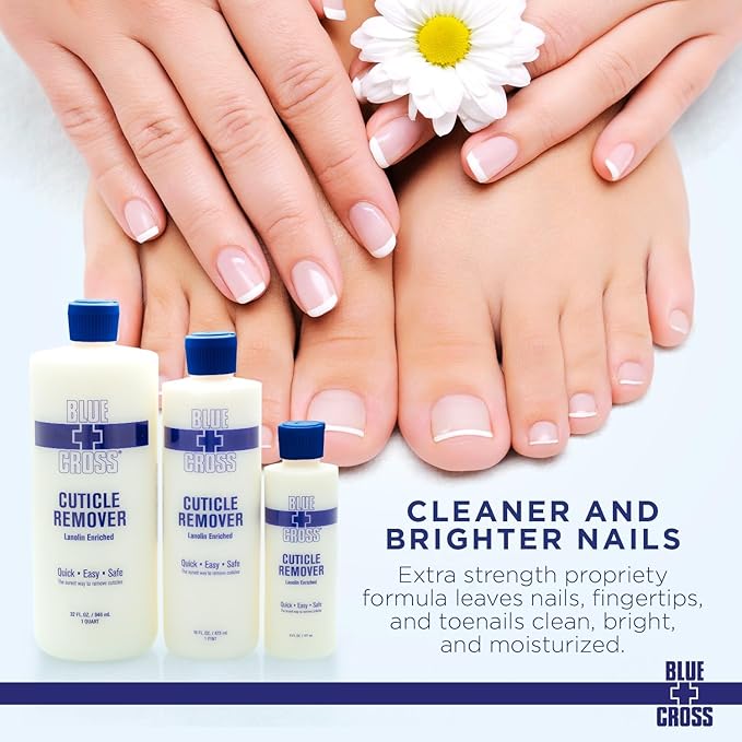 Cuticle Remover & Softener Liquid for Nails – Blue Cross Professional Nail Care with Lanolin, Hydrating Treatment for Dry Cuticles & Hangnails, Made in USA, 8oz
