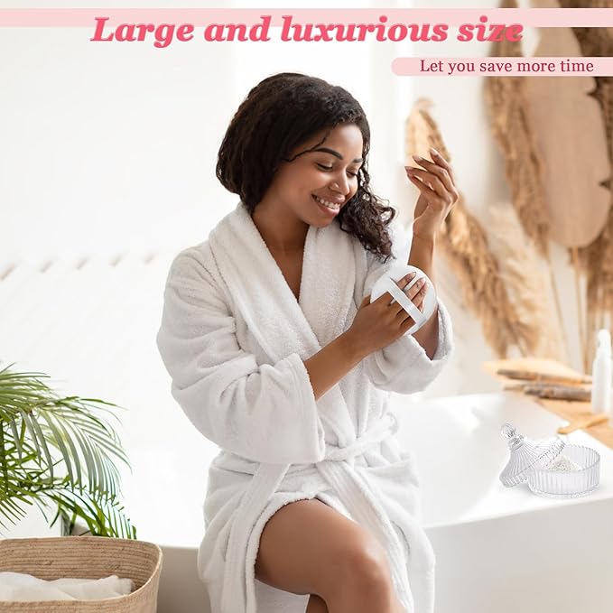 YINGMAN 3Pcs Extra Large Body Powder Puff & Luxury 6" Glass Jar Dusting Powder Container with Puff for Women Bath Powder Puffs Perfect for Talcum or Loose Powder (White)
