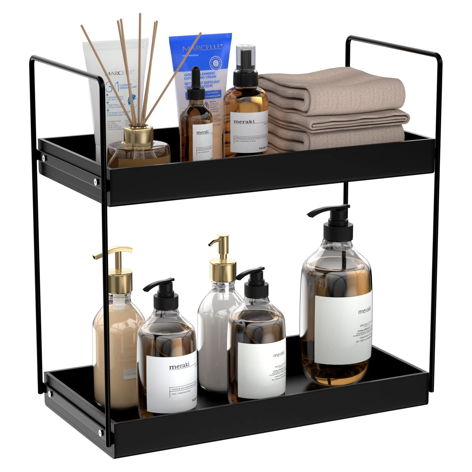 NPPLUS Bathroom Countertop Organizer, 2 Tier Metal Vanity Counter Skincare Shelf, Matte Black, 13.6"L x 6.9"W x 13.8"H