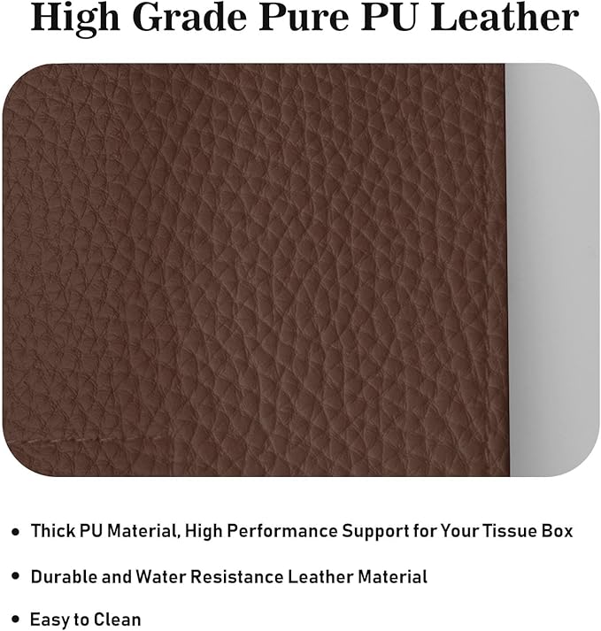 Tissue Box Cover Holder Square Tissue Cube Cover PU Leather Tissue Organizer with Bottom Belt for Bathroom, Tabletop, Car, Night Stands, Office, Home, Kitchen (2, CoffeeBrown)