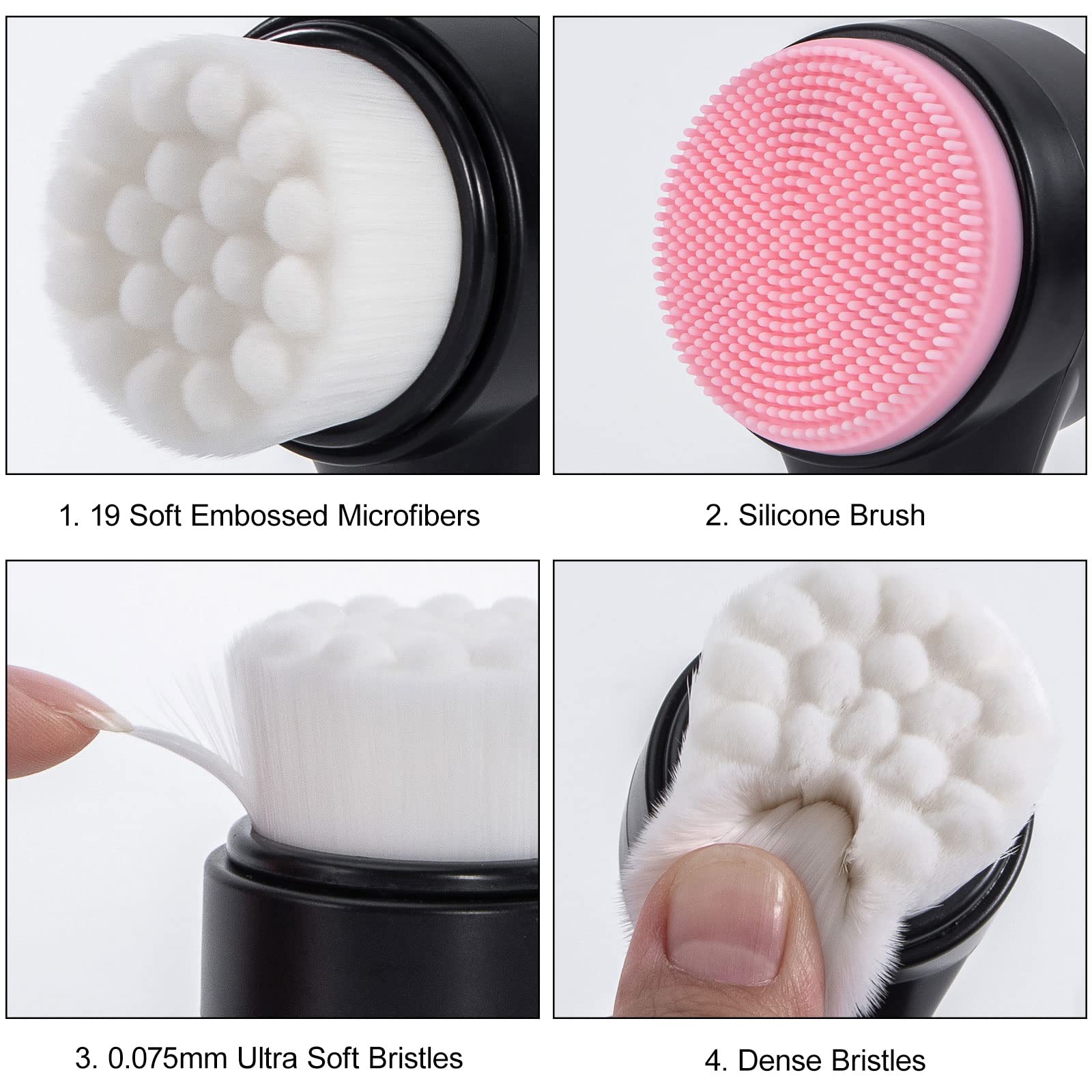 Beomeen Face Brush 2 in 1, Facial Cleansing Exfoliating Scrubber Brush, Silicone Double Side Manual Face Wash Scrub Brush with Soft Bamboo Charcoal Fiber for Deep Pore Cleansing, Massaging, Skin Care