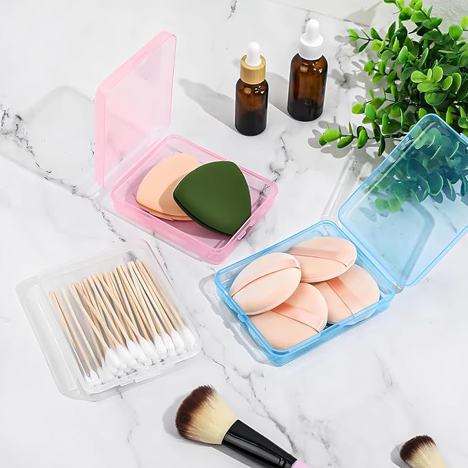 Adorila 3 Pack Travel Cotton Swab Qtip Holder, Portable Hair Tie Organizer with Lid, Flosser Dispenser, Lightweight Storage Organizer for Bathroom Vanity Countertop