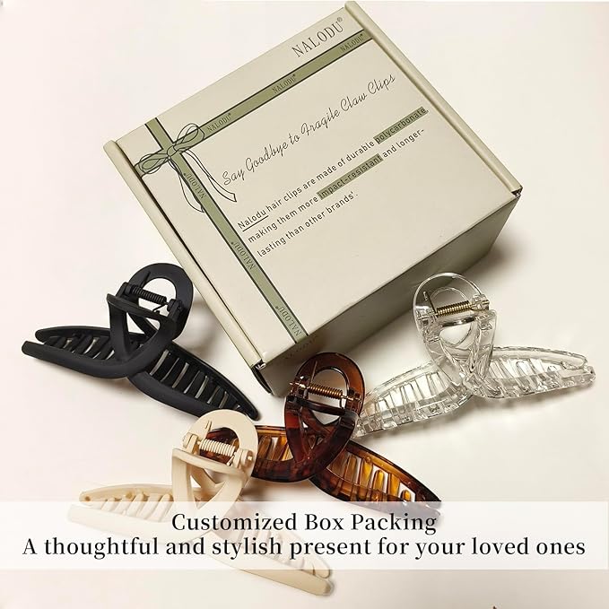 Nalodu 5 Inch Hair Claw Clips Extra Large No Slip Big Matte Jaw XL Clip for Thick Curly Long Hair Women, 4 Pack