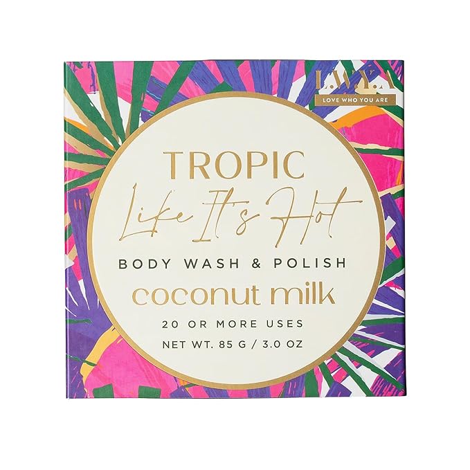 LWYA Tropic Like Its Hot Body Wash and Polish - Exfoliating Body Scrubber with Loofah Sponge - Shower Sponges for Women - Coconut Milk - 3 oz