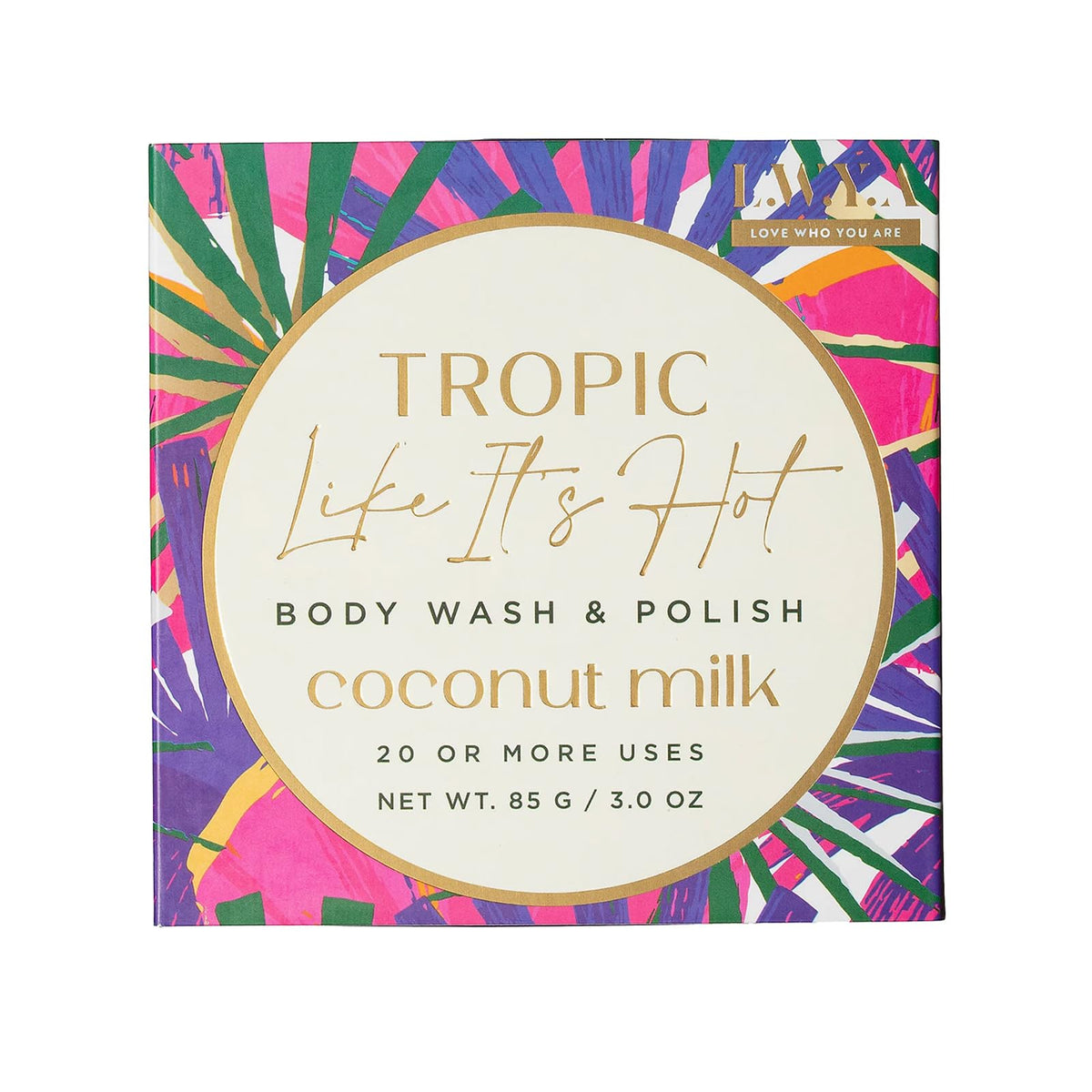 LWYA Tropic Like Its Hot Body Wash and Polish - Exfoliating Body Scrubber with Loofah Sponge - Shower Sponges for Women - Coconut Milk - 3 oz