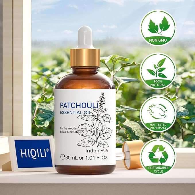 HIQILI Patchouli Essential Oil, for Diffuser, Homemade Perfume, Skin Care, Aromatherapy, Gift for Hippie Friend-30ML