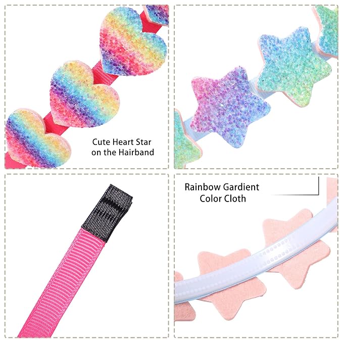 6 Pack Girls Headbands Glitter Kids Hair Accessories Bow/Heart/Star Shaped Sweet Hairband For Toddler/Girls/Teens