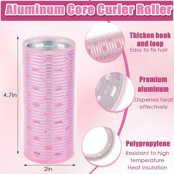 WILLBOND 4 Pcs Long Hair Rollers for Bangs Aluminum Core Curlers Thermal Self Grip Roller for Long and Medium Hair Women Hairstyle(4.7 x 2 Inch,Light Pink)