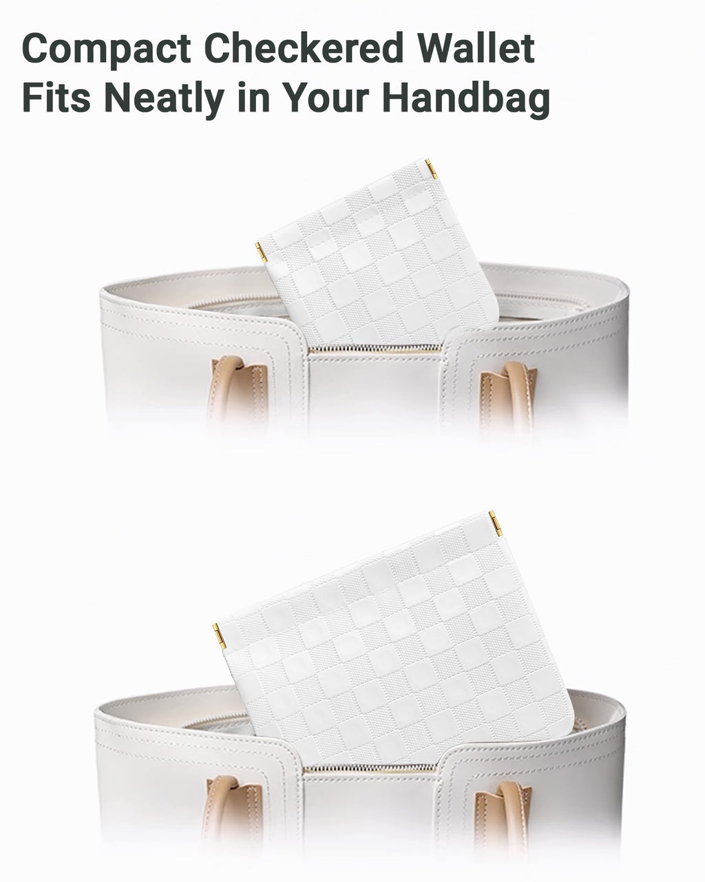 MXXUUOOM 2 Pack Small Makeup Bag for Purse Leather Cosmetic Pouch Organizer, Snap Closure Checkered Makeup Bag, Mini Lipstick Coin Pouch, Travel Makeup Organizer for Women(white)