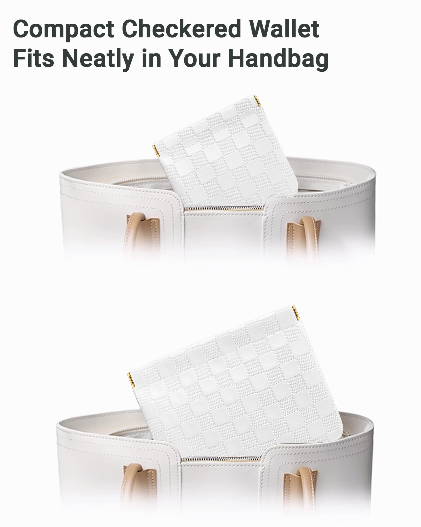 MXXUUOOM 2 Pack Small Makeup Bag for Purse Leather Cosmetic Pouch Organizer, Snap Closure Checkered Makeup Bag, Mini Lipstick Coin Pouch, Travel Makeup Organizer for Women(white)