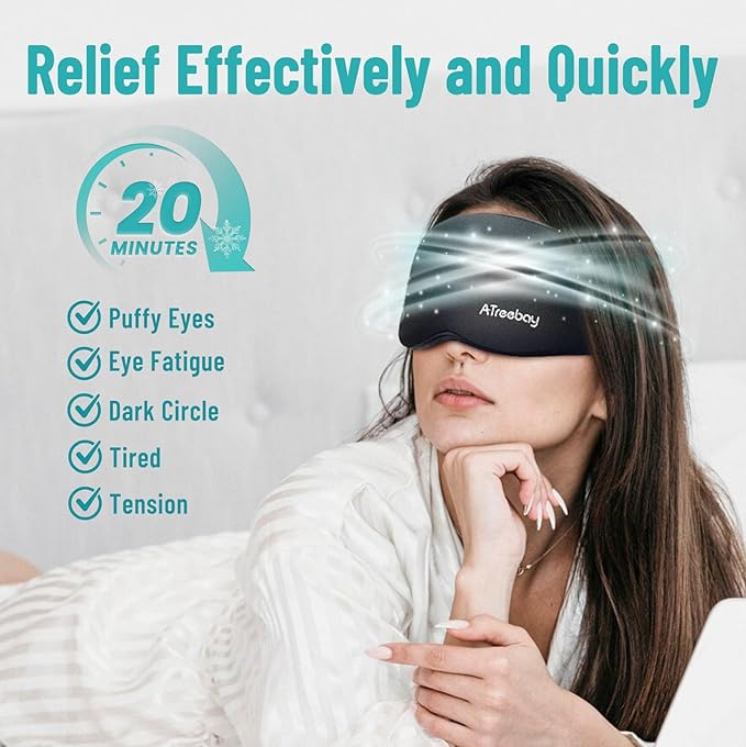 ATreebay 3D Gel Cooling Eye Mask, Weighted Eye mask for Sleeping, 3D Contoured Cup No Pressure Night Blindfold Sleep Mask, Ice Cold Pack Eyes Cold Compress for Puffy Eyes, Dark Circle, Black