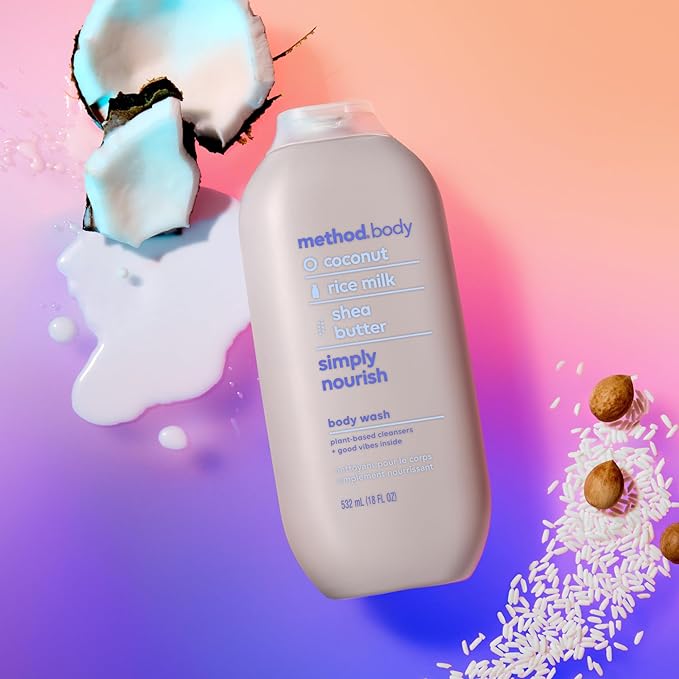 Method Body Wash, Simply Nourish - Leaves Skin Feeling Soft & Moisturized, Made Without Parabens, Notes of Coconut, Rice Milk & Shea Butter, 18 fl oz - 3 pack