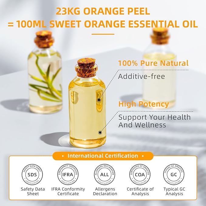HIQILI Sweet Orange Essential Oil Large Capacity for Skin Care & Diffusers