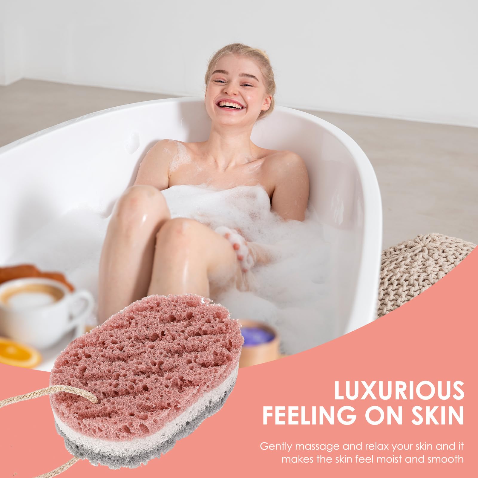 Dimeho 3PCS Bath Sponge for Women, Soft Bath Sponge, 3 Colors, Large Size