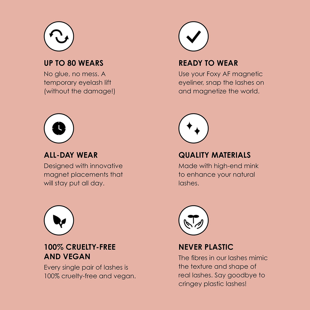 Foxy AF Lashes Magnetic Eyelashes with Eyeliner Kit (Strong Hold) Jawdropper | Made from Natural Fibres Premium Faux Mink Cruelty-Free with Storage Case