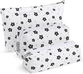 Huhumy 3 Pcs Makeup Bag Set for Women Corduroy Cosmetic Pouch Aesthetic Smile Travel Toiletry Bag Cute Purse Pouch Pencil Case Makeup Brushes Storage Organizer with Zipper(White,Floret)