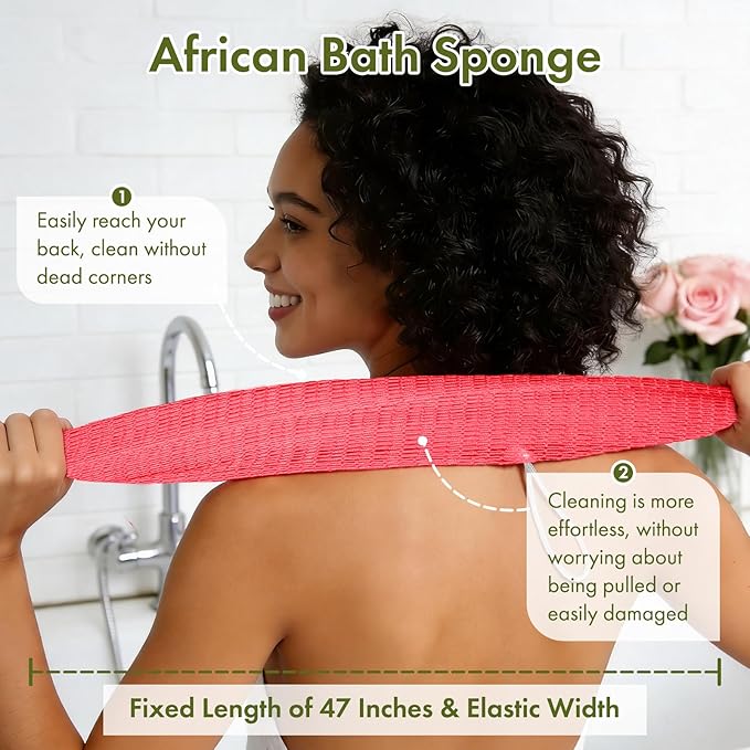 Bathway African Net Sponge Authentic, 47 inches Exfoliating Body Scrubber, Back Scrubber for Shower, African Bath Sponge with Knots, Durable Loofah Washcloth for Women & Men Daily Use
