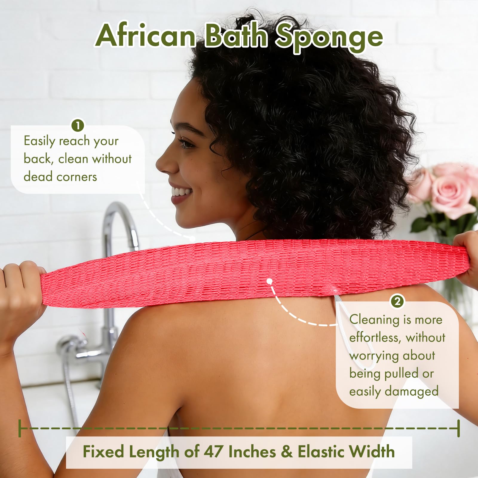 Bathway African Net Sponge Authentic, 47 inches Exfoliating Body Scrubber, Back Scrubber for Shower, African Bath Sponge with Knots, Durable Loofah Washcloth for Women & Men Daily Use