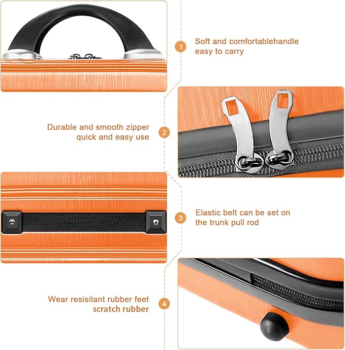 14 Inch Makeup Train Case PC ABS Hard Shell Cosmetic Organizer Portable Toiletry Bag Travel Vanity Case Small Suitcase Makeup Box for Women Outside Activity With Back Strap