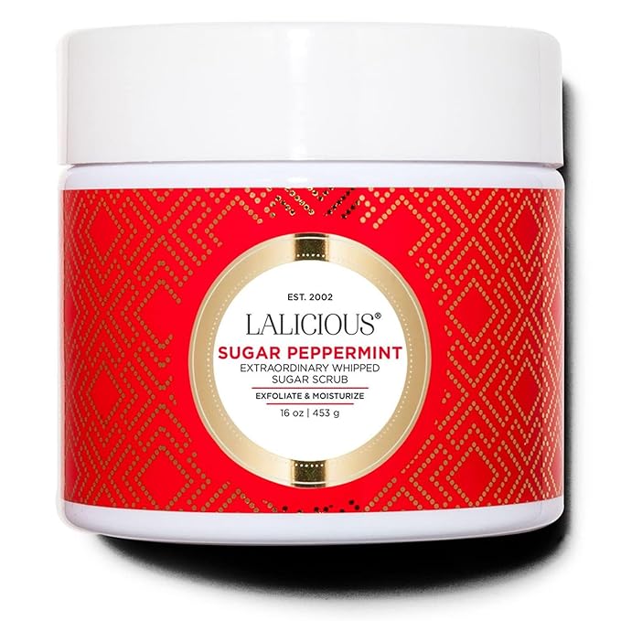 LALICIOUS Sugar Peppermint Exfoliating & Moisturizing Body Scrub | Coconut Oil | Pre-Shave Scrub for Ingrown Hairs & Razor Bumps | Gently Buffs & Smooths Sensitive Skin | No Parabens | Large 16oz