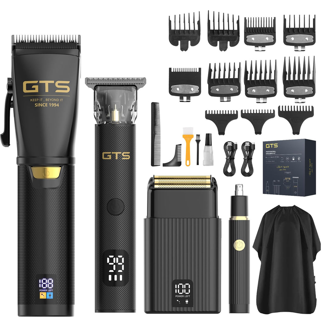 GTS Hair Clippers for Men Professional, Beard Trimmer Kits & Sets, Cordless Mens Hair Trimmer, Electric Shavers, Haircutting Machine with LED Display, for Barber 4 in 1