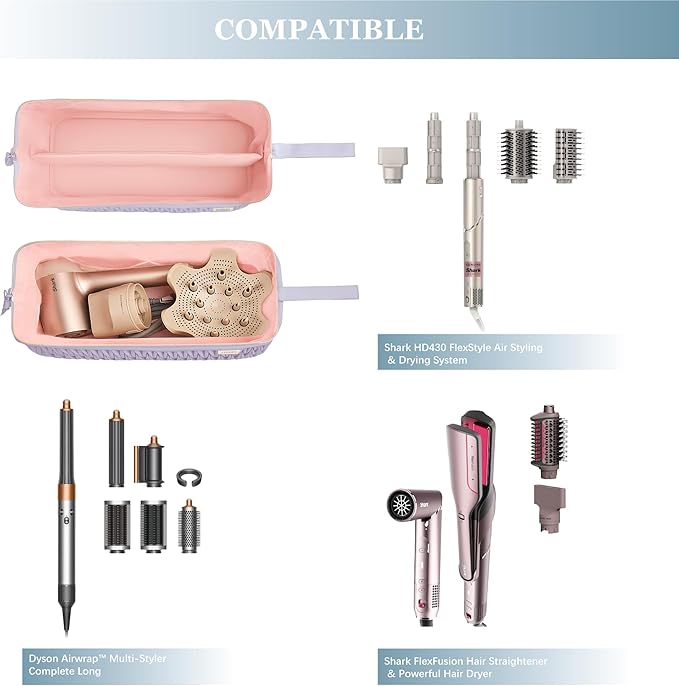 Leudes Dy son Travel Case for Shark Hair Dryer Airstraight Flex Style Hair Attachment Tool Organizer Accessories Air Wrap Flat Curling Iron Carrying Case (Lavender)