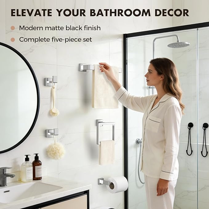 Bathroom Hardware Set Brushed Nickel 5-Pieces Bathroom Towel Rack SUS304 Stainless Steel Bath Towel Bar Set, Towel Racks Wall Mounted.