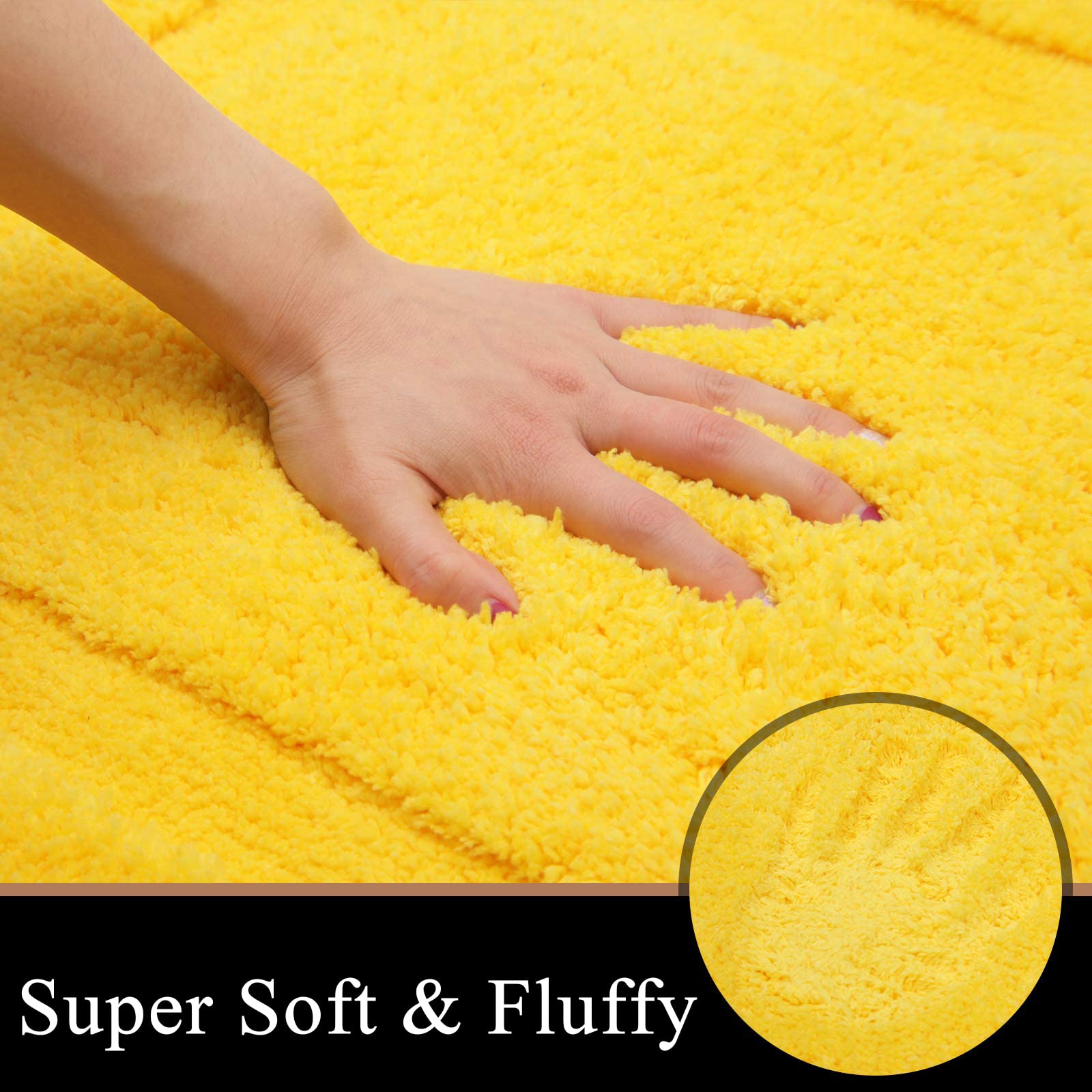 SHACOS Yellow Bathroom Rugs Sets 3 Piece Bath Mat U Shaped Toilet Rug
