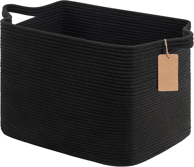 Goodpick Extra Large Woven Rope Storage Basket, Rectangle, Light Gray